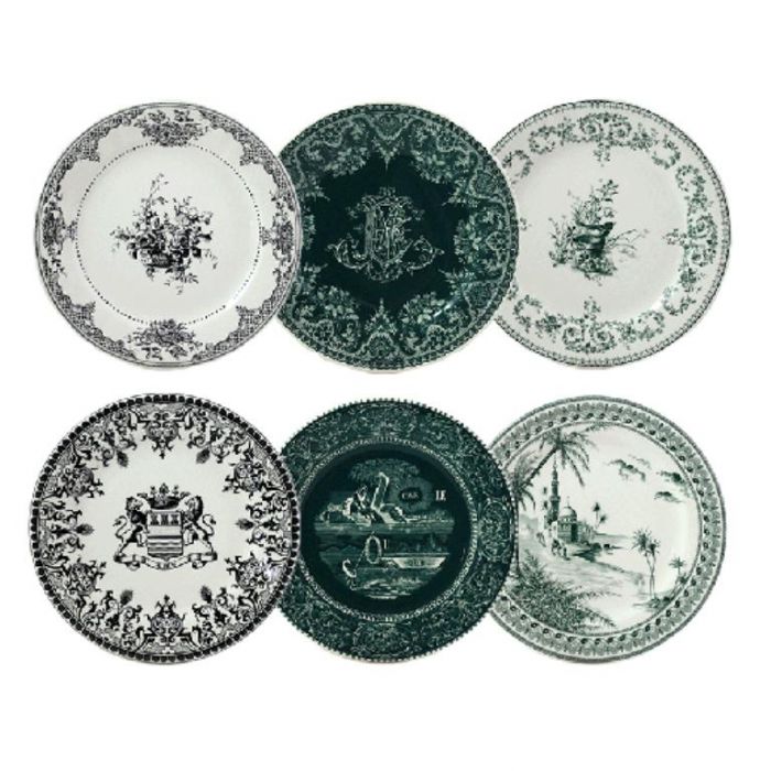 Набор десертных тарелок Д  22 см., Ассорти с разным рисунком набор 6 ШТ.., LES DEPAREILLEES VERT,  GIEN