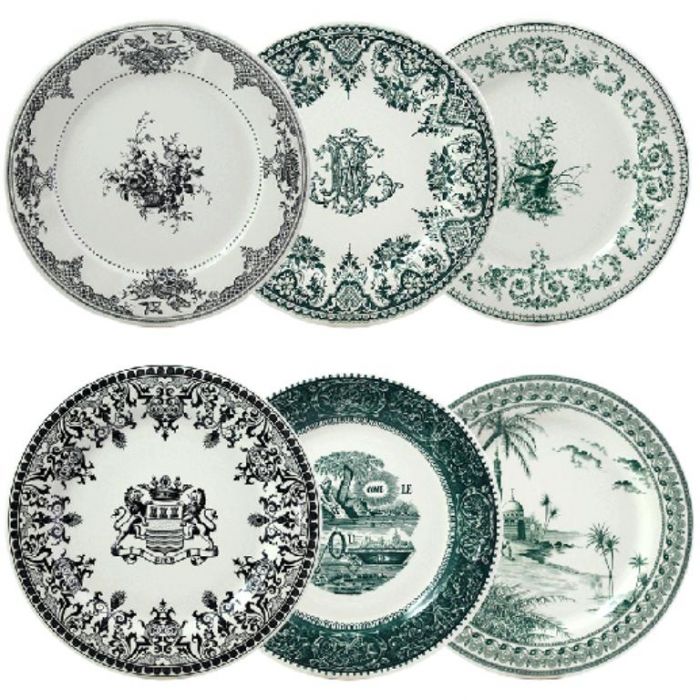 Тарелка  обеденная Ассорти с разным рисунком набор 6 ШТ.., LES DEPAREILLEES VERT, Д  27,3 см,, GIEN